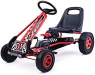 Costzon Go Kart for Kids, 4 Wheel Off-Road Pedal Go Cart w/Adjustable Seat, Steering Wheel, 2 Safety Brakes, EVA Rubber Tires, Ride-On Toys for Boys & Girls, Outdoor Racer Ride On Pedal Car (Red)