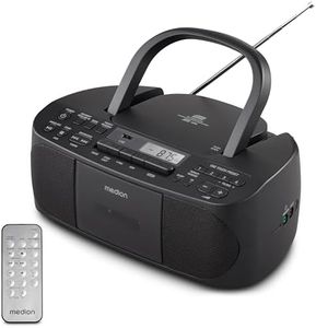 MEDION E65010 Radio stéréo (Lecteur CD, Cassette, Port USB, entrée Audio AUX, Lecture MP3. Radio FM PLL,40 mémoires de Stations, Fonctionnement sur Piles, télécommande) Noir