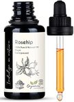 Aroma Tierra Rosehip Seed Oil - 100% Pure Organic Cold Pressed - For Face, Skin, Hair, Scars, Anti aging - 30ml