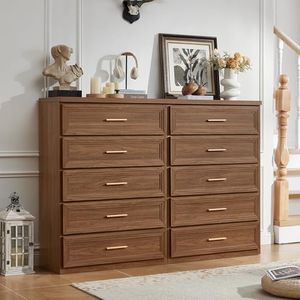 RWYHG Dresser Set for Bedroom with 5 Drawers 45" Tall Wood Closet Organizer with Metal Handle Furniture for Living Room Hallway Light Walnut