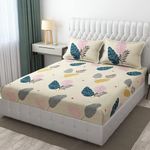 COMFOLUST Cotton Printed King Size Double Bed Elastic Fitted Bedsheet With 2 Pillow Cover (78X72) Inch Set Of 1 Cream Dot Patta,210 TC