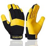 WESTWOOD FOX Gardening Working Gloves Garden Thorn Proof Flexible Heavy Duty Leather Mechanic Utility Dexterity Breathable Construction Gloves for Work Mens Women (M, Yellow)