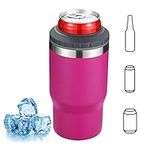 4 In 1 Insulated can Cooler, Stainless Steel Bottle and Can Cozy for 12oz standard Cans, Slim Cans and Beer Bottles, or as a 14oz Coffee Mug with lid (rose red)