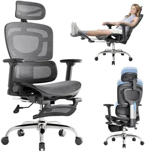 Ergonomic Office Chair, Breathable Mesh with Adaptive Lumbar Support, 3D Headrest, Armrests, Retractable Footrest, and a Six-Position Adjustable Backrest, Black