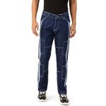 PARIS HAMILTON Men Relaxed Fit Colorblocked Distressed Two Tone Stretchable Denim Jeans Indigo Blue 28"