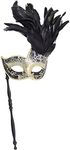 Costume Mask Feather Masquerade Mask Halloween Mardi Gras Cosplay Party Masque (Stick A Black)