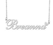 Silver Breanna Name Necklace Heart Charm Pendant Stainless Steel Mother Day Jewelry for Best Friends Familys 16"