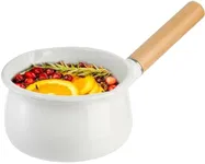 Jucoan 1 Quart Enamel Milk Pan with Dual Pour Spout, Small Enamel on Steel Saucepan Milk Pot Butter Warmer with Wooden Handle, Stove Top Soup Simmer Pot for Home Kitchen Cooking Heating Boiling