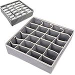 hzpolang 2 Pack Drawer Organisers Storage Boxes Fabric Wardrobe Boxes Foldable Clothes Drawer Cupboard Organizer 24 Cells for Socks, Underwear, Bras, Ties, Scarves, Baby Clothes (Grey)