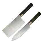 Machado Classic Japanese Meat/Vegetable Damascus Shun Chef & Cleaver Knife for Kitchen - Set of 2