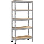 Yaheetech Heavy Duty 5-Shelf Shelving Storage Unit, Metal Shelf Storage Rack Shelving Units and Storage, for Kitchen Garage Pantry Organization, 150 cm Height-Light Gray