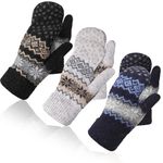 3 Pairs Women's Winter Gloves Warm Lining Mittens Knit Thick Wool Gloves Knit Mittens for Winter Cold Weather (Black, Light Gray, Navy Blue)