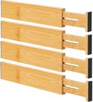 Ryqtop Bamboo Drawer Dividers Organizers, Kitchen Drawer Organizer, Adjustable Drawer Divider for Clothes, Kitchen, Dresser, Bedroom, Bathroom and Office, 4-Pack (M Natural, 12-17 IN)