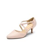 DERAM Pairs Womens Court Shoes Mid Heel Chunky Dress Sandals Pointed Toe Kitten Ladies Ankle Strap Wedding Party Pumps SDPU2437W-E,Size 6,Pink,SDPU2437W-E