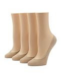 Hue Women's 4 Pair Hidden Cotton Liner, Cream, (M/L) Shoe Size 7-10