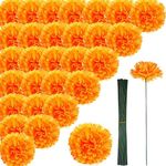 Artificial Marigold Flower with Stems 3.5 Inch Silk Marigold False Flowers Orange Silk Marigolds for DIY Marigold Garland Diwali Day of The Dead Halloween Wedding Party and Home Decorations (100)