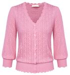 Summer Cropped Cardigan for Women Lantern Sleeve Lightweight Shrug Bolero Pink XXL