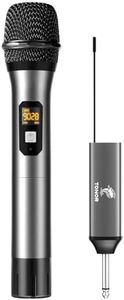 TONOR Wireless Microphone, UHF Metal Cordless Handheld Mic System with Rechargeable Receiver, for Karaoke, Singing, Party, Wedding, DJ, Speech, 200ft (TW620), Grey