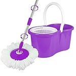 Spin Mop Bucket Set with Spin 360 Wringer and 1 Microfibre Mop Pad Head Telescopic Easy Press Handle with Spin Dry Cleaning Caddy Set-Microfibre Home Cleaning Clean Floor (Purple)