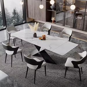 Extendable Dining Table for 6-12, Modern Extendable Dining Room Table, White Sintered Stone Dining Tabletop with Solid Carbon Steel Base, 63" to 95" Expandable Dining Table (Kitchen Table Only)
