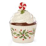 Lenox 886642 Bakeshop Hosting The Holidays Cupcake Candy Dish, Porcelain, Red & Green