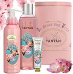 Un Air d'Antan Spa Gift Basket for Women 3-Piece French Bath Body Gift Set for Women: 1 Hand Cream, 1 Shower Gel, 1 Body Lotion Cherry Blossom Freesia-Birthday Gifts for Wife, Spa Gift Box for Women