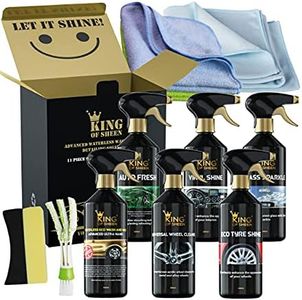 King of Sheen Waterless 11 Piece Car Cleaning Kit, to Clean Your Entire Vehicle to a showroom Standard. Ideal Car Gift Set for the Car Enthusiast.