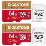 Gigastone 64GB 2-Pack Micro SD Card, 4K Camera Pro, 4K Video Recording for GoPro, Insta360, DJI, Drone, Nintendo-Switch, R/W up to 100/50 MB/s MicroSDXC Memory Card UHS-I U3 A2 V30, with Adapter