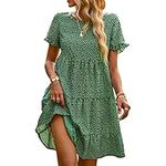 AILLOSA Women's Casual Dress Short Sleeve Floral Dress for Women, Perfect for Spring, Summer, Vacation and Beach Swing Loose Sun Dress with Pockets Green