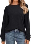 AUTOMET Women's Long Sleeve Shirts Casual Loose Fit Tee Shirts Solid Color Oversized Basic Tops Business Casual Outfits Black L