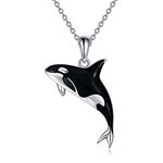 YFN Orca Killer Whale Necklace for Women Sterling Silver Orca Whale Gifts (black)