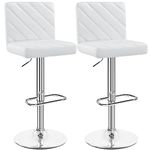 Yaheetech Barstools Set of 2, Kitchen Stools with Backs, PU Leather Adjustable Swivel Bar Chairs, Breakfast Dining Stools with Footrest for Kitchen Island Counter/Home Bar, White