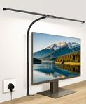 Woputne Desk Lamp with Clamp, with 5V 2A Adapter, LED Desk Lamp with Dual Head, 30 Light Modes, Computer Monitor Flexible Gooseneck Lamp, Eye Protection Desk Lamps for Study, Office, Crafts, Draw