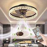 ZTSM LED Ceiling Fan with Lights, 19.7 Inch Semi Flush Mount Low Profile Fans Chandelier, Dimmable 30W 6 Speeds Reversible Hidden Blades, Timing with Remote Control Black