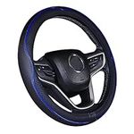 Istn Microfiber Leather Car Steering Wheel Cover Universal 15 inch/38cm Breathable Anti-slip Protector for Auto/SUV (Black Dark Blue)