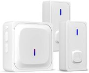 BN-LINK Wireless Doorbell with 2 Buttons, Mini Waterproof Door Bell Easy Installation, 1000Ft Range, Adjustable Volume & 58 Chimes, LED Flash, Perfect for Homes, Offices, Apartments (White)