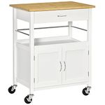 HOMCOM Kitchen Cart, Utility Trolley, Small Kitchen Island with Storage Drawer & Side Hooks for Dining Room, White