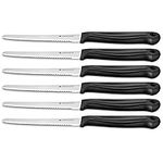 Navaris Serrated Tomato Knife Set (6 Pieces) - Small Stainless Steel Utility Knives for Slicing Tomatoes, Vegetables, Fruit - Dishwasher Safe - Black