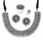 YouBella Jewellery Set for Women Oxidised Silver Tradtional Necklace Jewellery Set with Earrings , Rings and Nose Clip for Girls and Women (YBNK_50346)