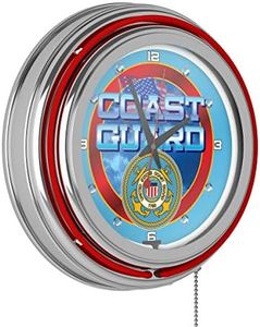 United States Coast Guard Chrome Double Ring Neon Clock, 14"