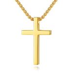 Reve Simple Stainless Steel Cross Pendant Chain Necklace for Men Women, 20''-22’’ Link Chain (Gold:1.20.7’’ Pendant+20’’ Rolo Chain)