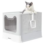 Susire Large Cat Litter Box: Kitty Top Entry Litterbox Tray with Lid - Indoor Cats Foldable Covered Toilet with Drawer - Kitten Closed Potty with Scoop,Easy to Clean