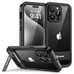 Lanhiem for iPhone 15 Pro Max Case with Kickstand, IP68 Waterproof Dustproof Built-in Screen Protector, Full Body Shockproof Protective Front and Back Cover for iPhone 15 Pro Max, 6.7 Inch (Black)