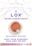 Lox Secure Locking Earring Backs - Safe, Simple & Easy to Use Hypoallergenic Earings with a Discreet Design - Ideal for All Stud Earrings - Pack of Two - Rose Gold