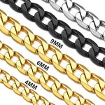 Men's Gold Curb Chain Stainless Steel 22" Inches Solid 9mm Miami Cuban Link Chain Necklace Hip Hop Jewelry