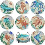 HASTHIP 8 Pcs Diamond Painting Coasters Kits, Exquisite Diamond Painting Coasters With Holder, Diy Diamond Art Coasters And Crafts For Adults Kids, Style B, Acrylic