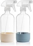 Vine Creations Clear Glass Spray Bottles with Silicone Sleeve, 16oz Refillable Empty Bottle for Cleaning Solutions, Water Sprayer, Essential Oils, Plants Mister, 2 Pack (Dusty Blue & Cream White)