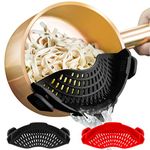 AUOON Clip on Strainer, Fits for All Pots Pans, Silicone Colander, Food Strainer for Pasta, Spaghetti, Ground Beef Grease, Heat Resistant Silicone, Easy to Use and Store, Dishwasher Safe (BlackRed)