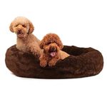 CARESFUL The Original Calming Donut Cat And Dog Bed In Lux Fur, Machine Washable, Orthopedic Relief, For Pets Brown, Large