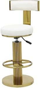 FUNROLUX Counter Height Bar Stools with Back, Modern Adjustable Height Barstools Swivel Bar Chairs with Polished Gold Stainless Steel Legs and Comfortable Cushion for Kitchen Island Counter (White)